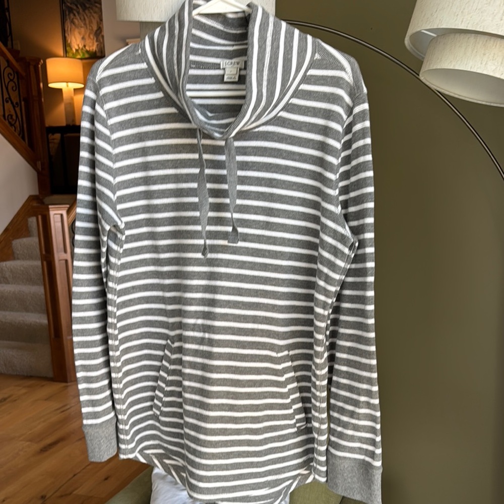 J. Crew Gray and White Striped Top